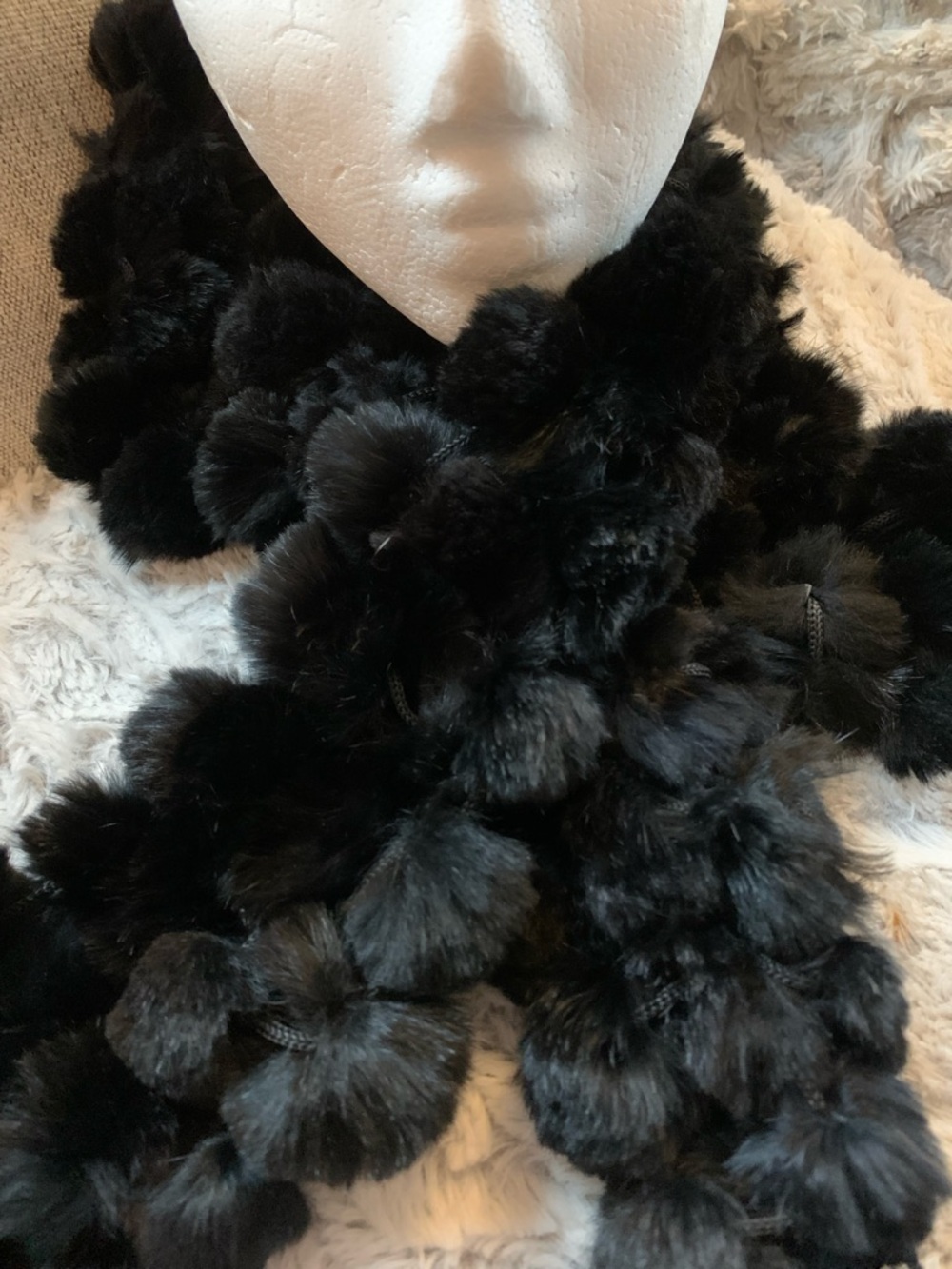 Danier Black Fur Pom Scarf 76”
